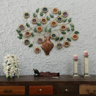 MULTICOLOUR IRON PAINTED WALL FLOWER TREE WITH POT