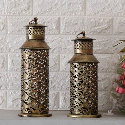 Craftpreneurs India Brown Brass Finish Table Tea Light Holder Set of 2