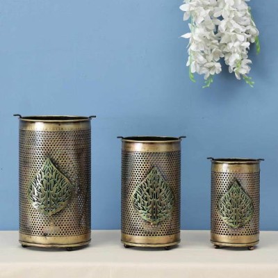 Craftpreneurs India Brown Brass Finish Table Tea Light Holder Set of 3