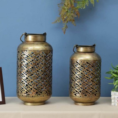 Craftpreneurs India Brown Brass Finish Table Tea Light Holder Set of 2