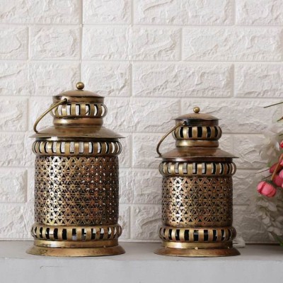Craftpreneurs India Brown Brass Finish Table Tea Light Holder Set of 2