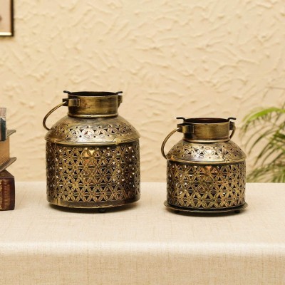 Craftpreneurs India Brown Brass Finish Table Tea Light Holder Set of 2