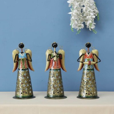 Multicolour Brass Finish Table Tea Light Holder Set of 3